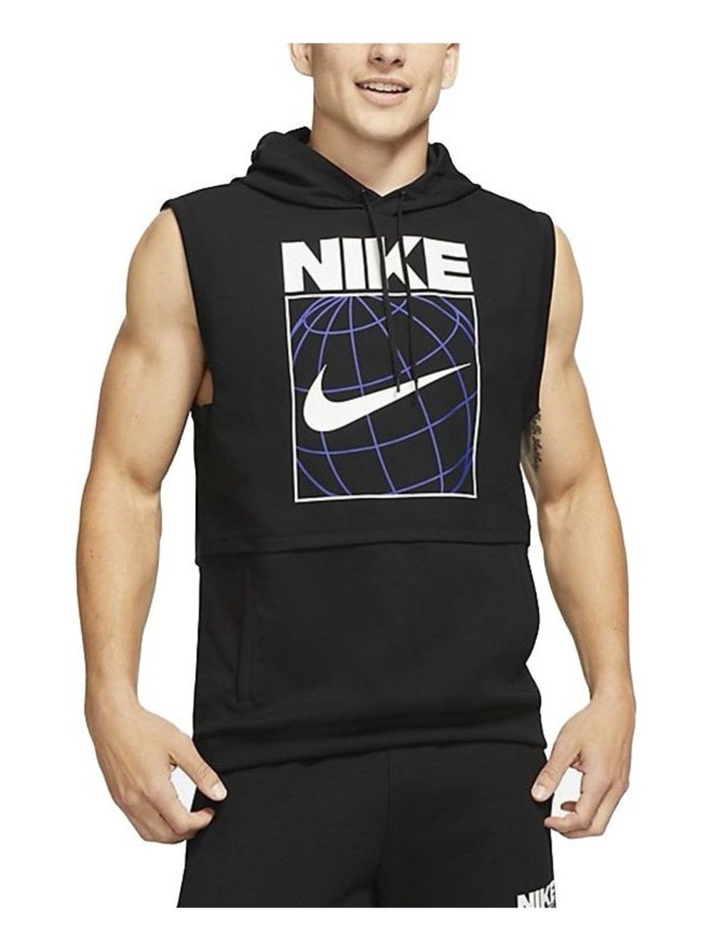 Nike Men’s Black Sleeveless Crewneck Hoodie with White and Purple Graphic